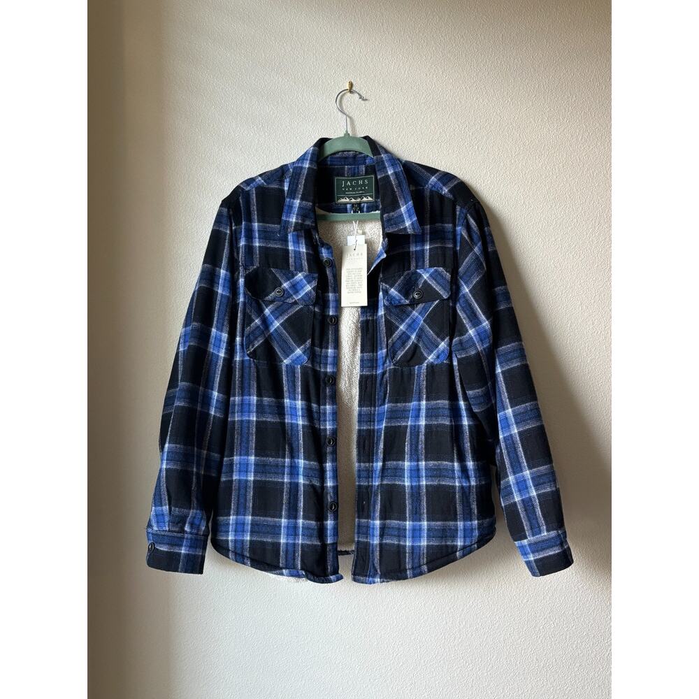 New Jachs New York Blue Sherpa Flannel Plaid Button Down Western Men's Medium